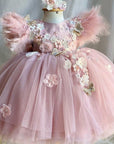 Girls Luxury Handmade Dress with Feather