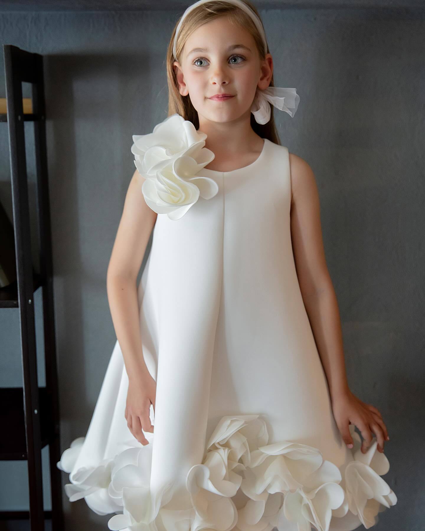 luxury flower girl dress High-End Flower Girl Dress | Feather Detail