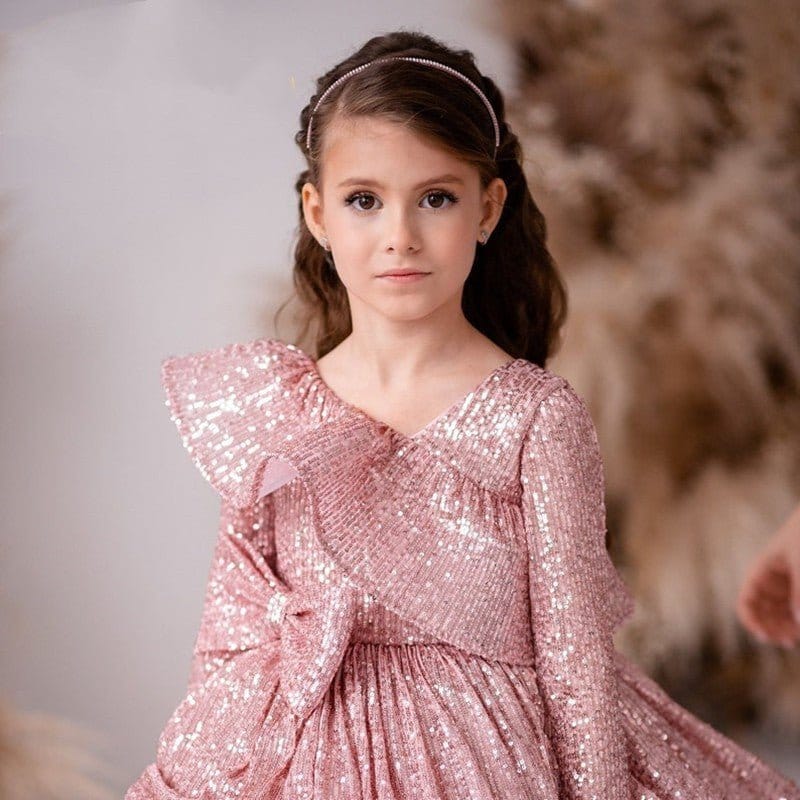 Pink Gold Girl Wedding Dress Rose Gold / 80cm (12M) Pink Gold Girl Wedding Dress Rose Gold / 80cm (12M)