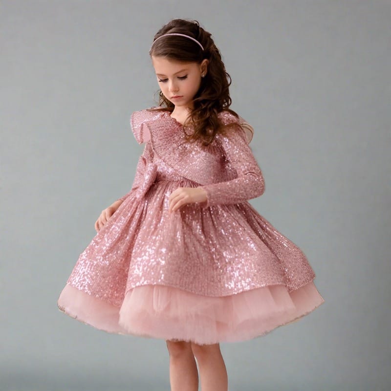 Pink Gold Girl Wedding Dress Rose Gold / 80cm (12M) Pink Gold Girl Wedding Dress Rose Gold / 80cm (12M)