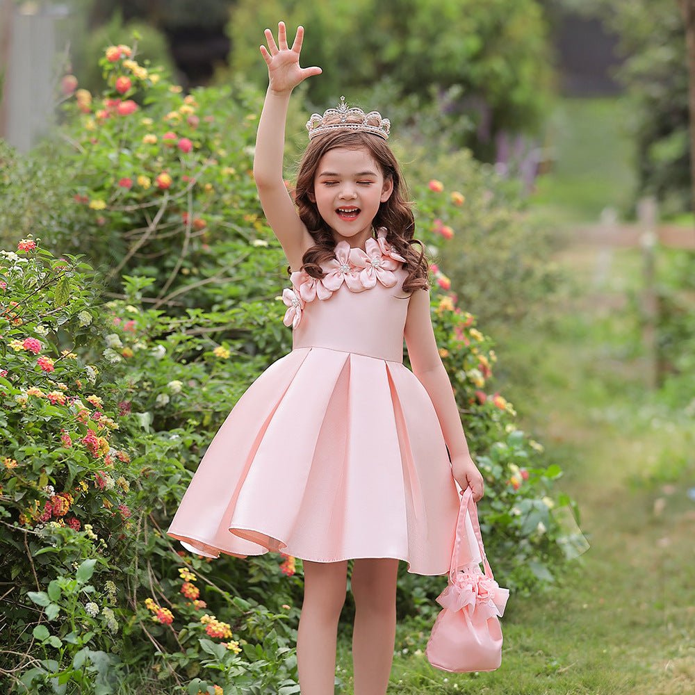 Satin Suspender Girl Dress in pink – LITTLE BEDOUIN - Main Image