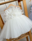 girls white puffy tulle wedding dress flower girl gown