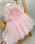 girls white puffy tulle wedding dress flower girl gown