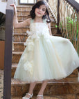 white flower girl mesh dress for weddings and parties