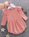 baby winter dress for little girl in pink color with detail, long sleeve
فستان بنات شتوي يومي