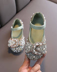 toddler shoes in green for parties and birthdaylittle girl toddler shoes for parties and birthday and wedding with gold pearl leather حذاء اطفال للحفلات