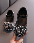 little girl party shoes in black little girl toddler shoes for parties and birthday and wedding with gold pearl leather حذاء اطفال للحفلات 