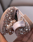 flexible girls shoes little girl toddler shoes for parties and birthday and wedding with gold pearl leather حذاء اطفال للحفلات