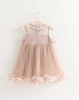 elegant beige baby girl dress for party and birthday and wedding dress فستان اطفال بنات راقي
