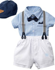 trendy romper suit is perfect for little boys, featuring a stylish blue color