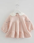 baby winter dress for little girl in pink color with detail, long sleeve
فستان بنات شتوي يومي