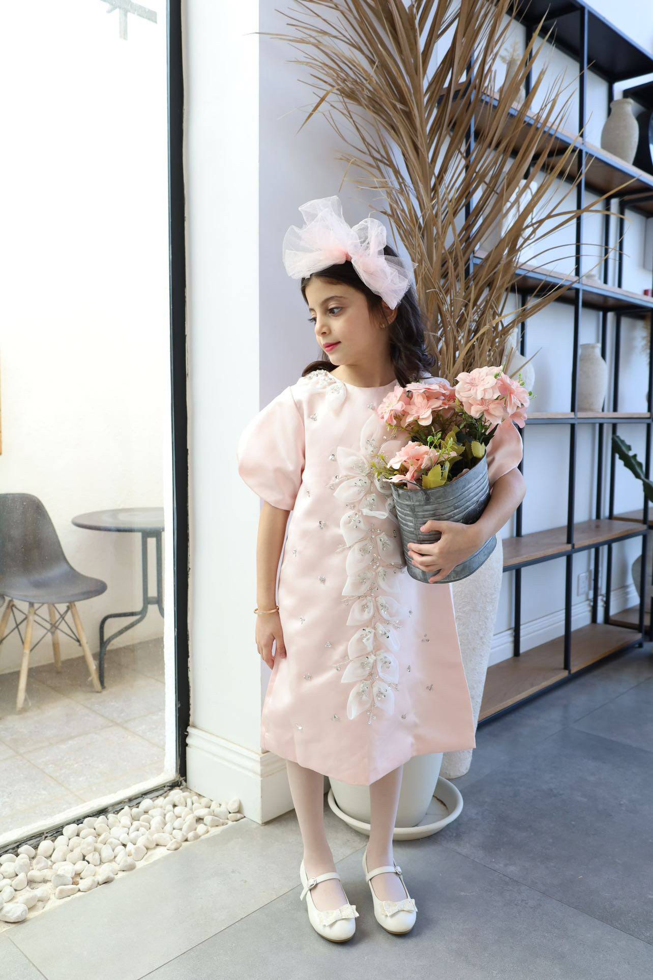 Girls Evening Party Dress | Pink & Green | Little Bedouin Pink / 90cm (2T) 1-2 Years Girls Evening Party Dress | Pink & Green | Little Bedouin Pink / 90cm (2T) 1-2 Years