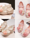 little girl shoes with flower for party and wedding white and pink shoes حذاء اطفال للحفلات و المناسبات