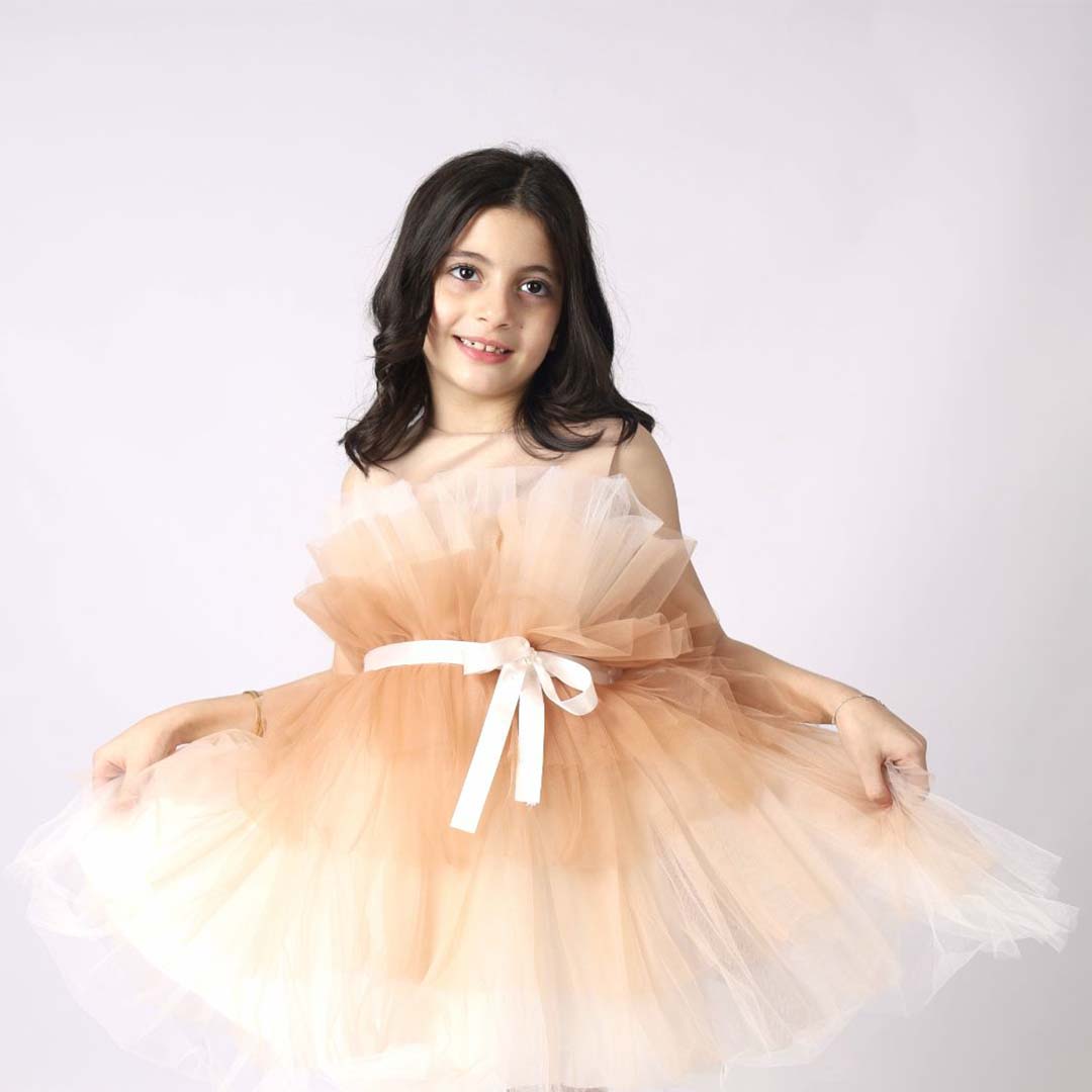 Fluffy Party Dress in Brown 130cm 5-6 Years
