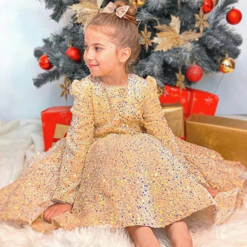 shiney Gold little Girl Long-sleeved Catwalk Dress Gold / 120cm (5T) 4-5 YEARS shiney Gold little Girl Long-sleeved Catwalk Dress Gold / 120cm (5T) 4-5 YEARS