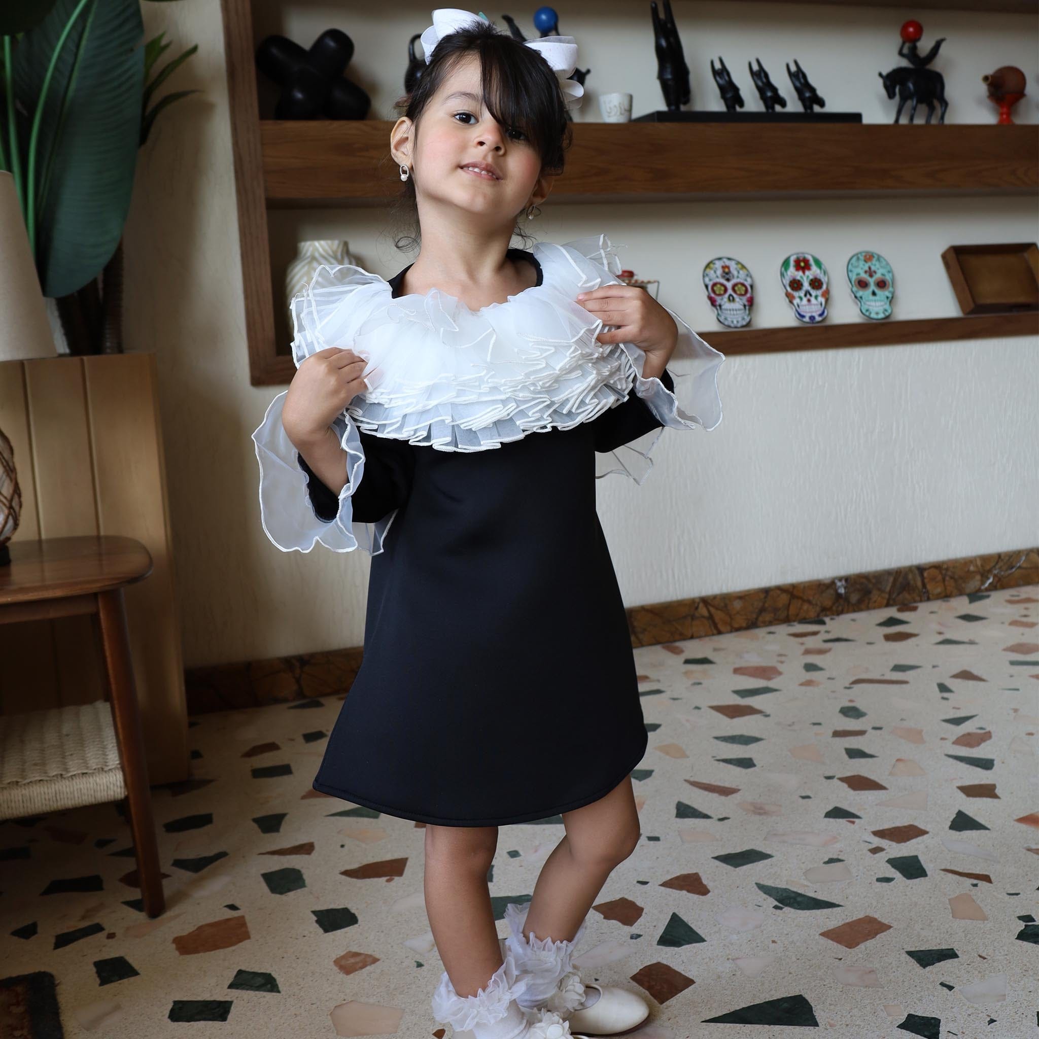 Girls Black Vintage Ruffle Dress | Little Bedouin Black / 150cm 9-10 YEARS Girls Black Vintage Ruffle Dress | Little Bedouin Black / 150cm 9-10 YEARS