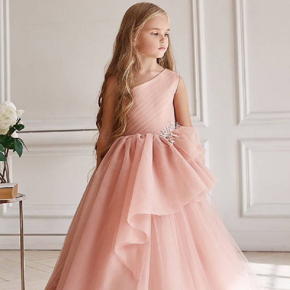 baby girl occasion dresses for special short sleeve pink color with detail فستان بنات اطفال راقي للحفلات و الاعياد