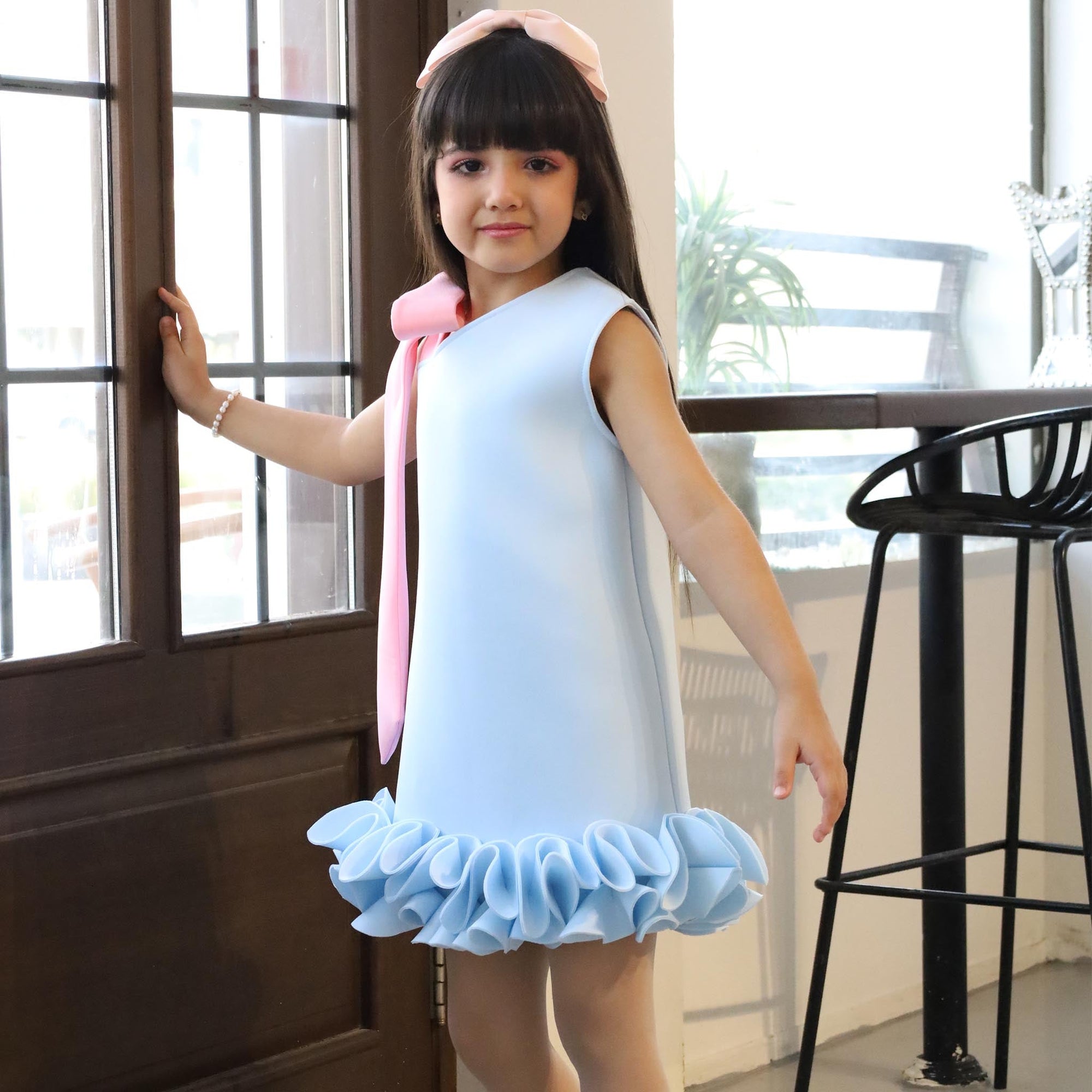 luxury blue fun occasion girl dress فستان اطفال  راقي للمناسبات