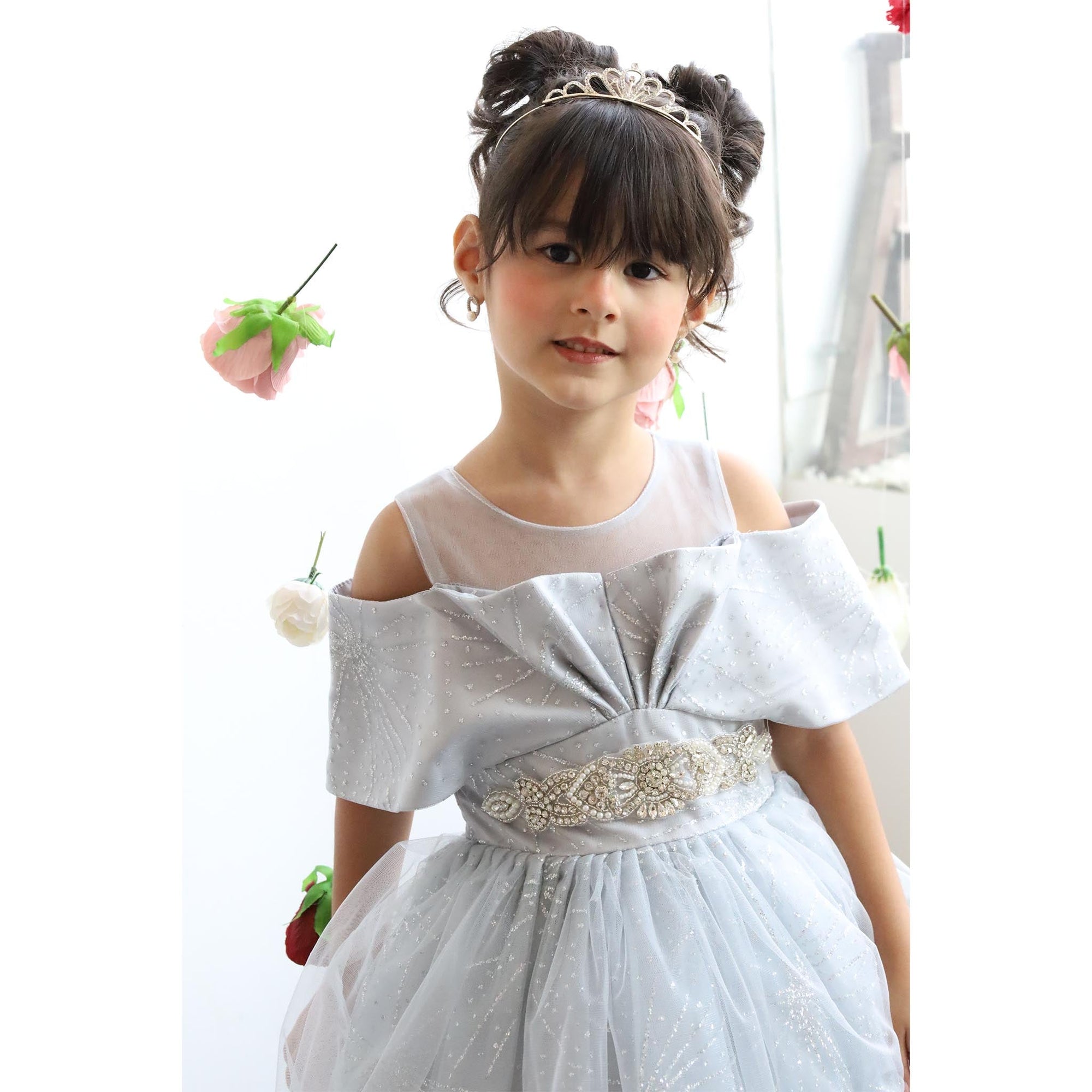 luxury Gray wedding occasion girl dress فستان اعراس للاطفال