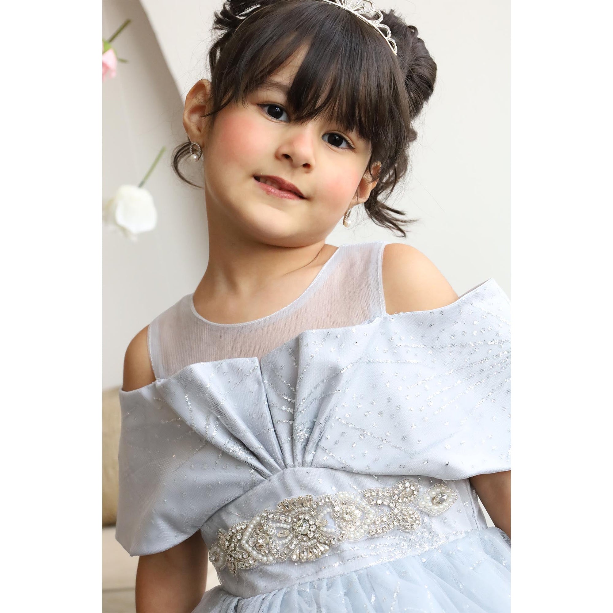 luxury Gray wedding occasion girl dress فستان اعراس للاطفال