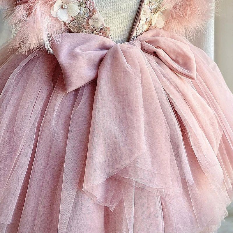 party dress for girls Girls Luxury Handmade Dress with Feather Pink / 150cm 9-10 YEARS