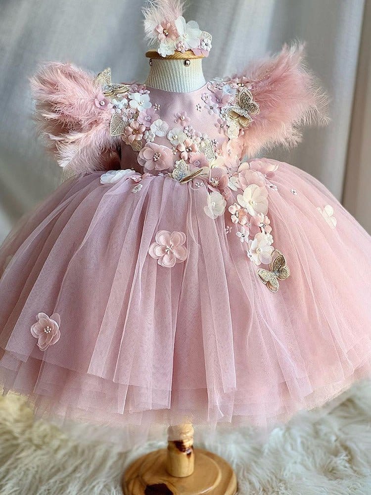 Girls Luxury Handmade Feather Dress | Little Bedouin Girls Luxury Handmade Feather Dress | Little Bedouin