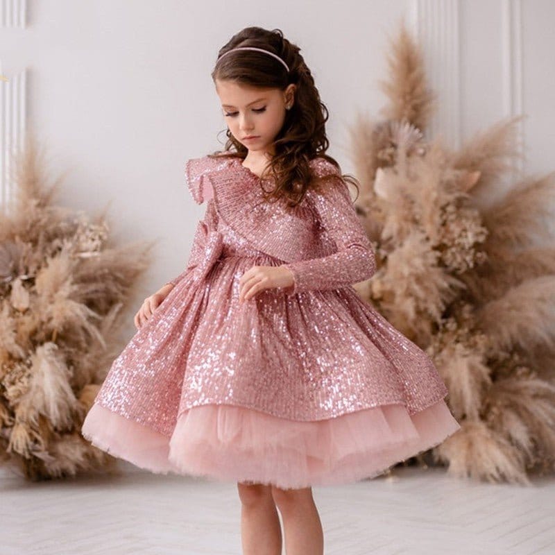 Pink Gold Girl Wedding Dress Rose Gold / 80cm (12M) Pink Gold Girl Wedding Dress Rose Gold / 80cm (12M)