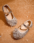silver Glittering little girl baby shoes for party and wedding shoes حذاء اطفال للحفلات
