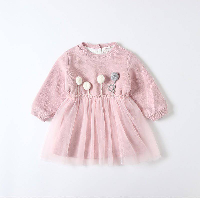 pink baby winter dress for little girl in pink color with detail, long sleeve
فستان وردي بنات شتوي يومي