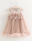 elegant beige baby girl dress for party and birthday and wedding dress فستان اطفال بنات راقي