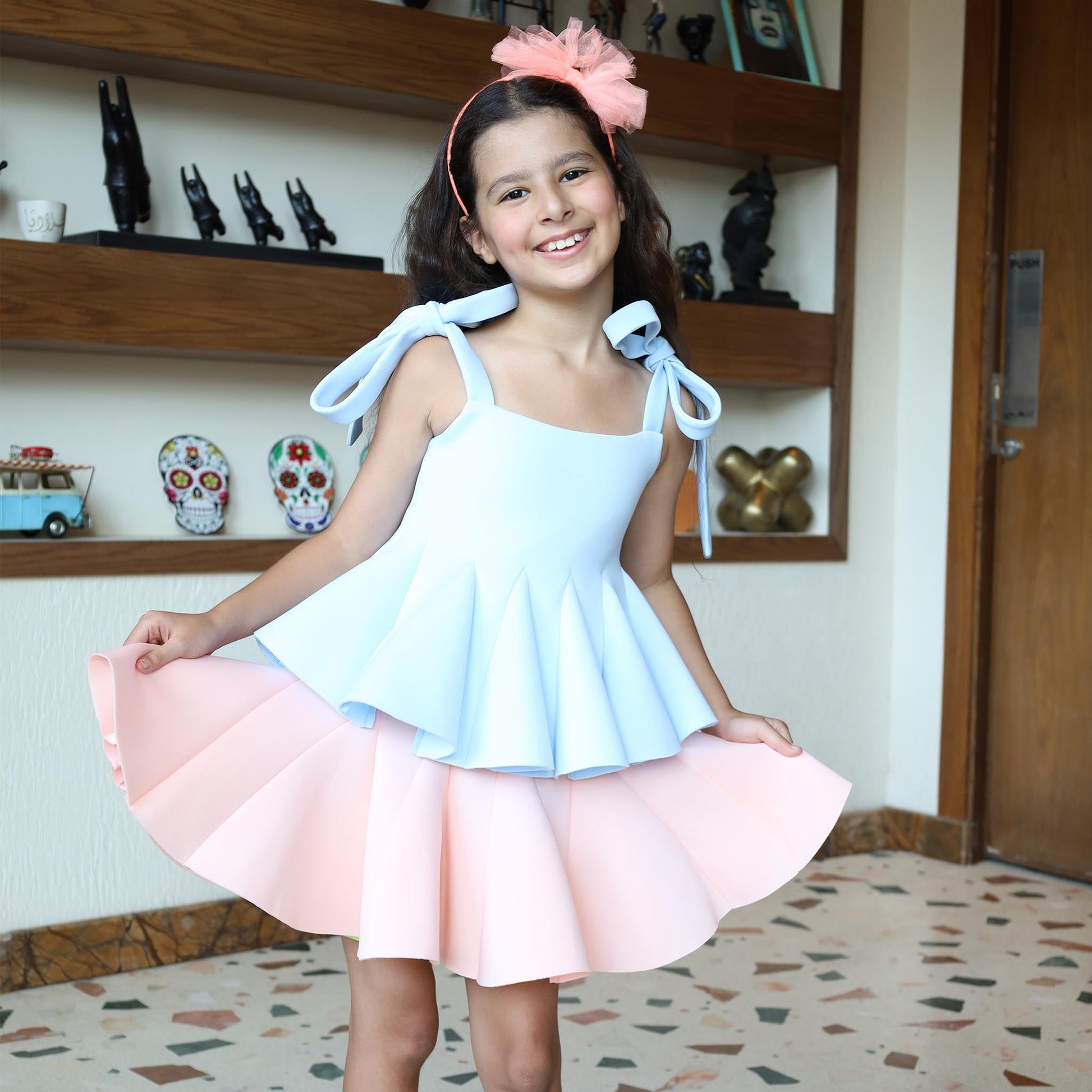 occasions or everyday wear dress  for little girl  and toddlers in pink and blue فساتين اطفال فخمه