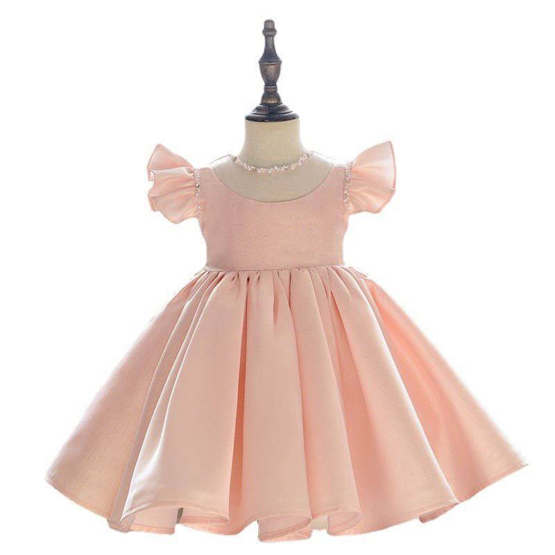 baby girl occasion dresses for special short sleeve pink color with detail فستان بنات اطفال راقي للحفلات و الاعياد