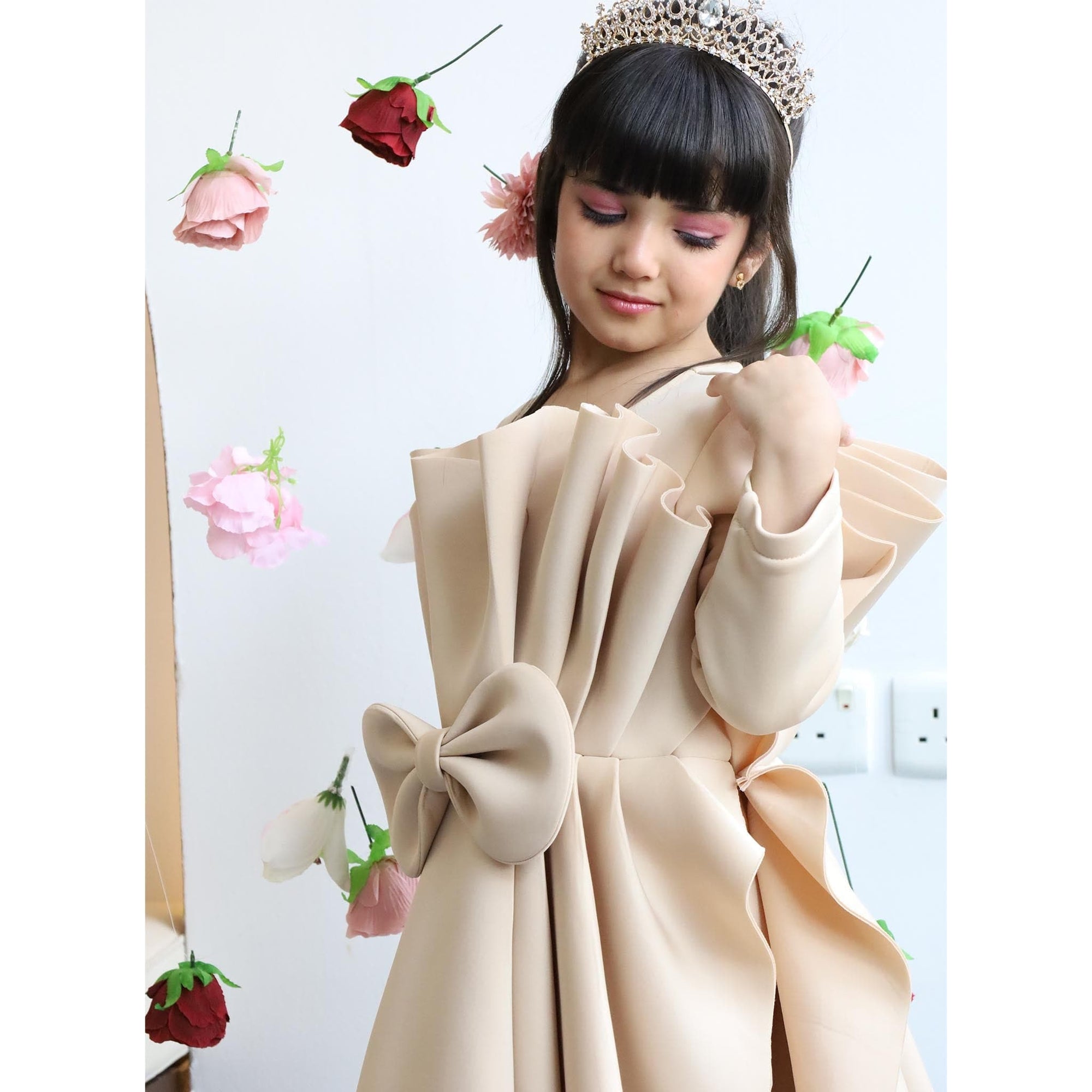 fashionable dress for girl Cbazaar Teen Girls Fit And Flare Dress | Teen Girls Grey Organza Digital Printed Dress | Grey | Chic Style | Classic Neck Style