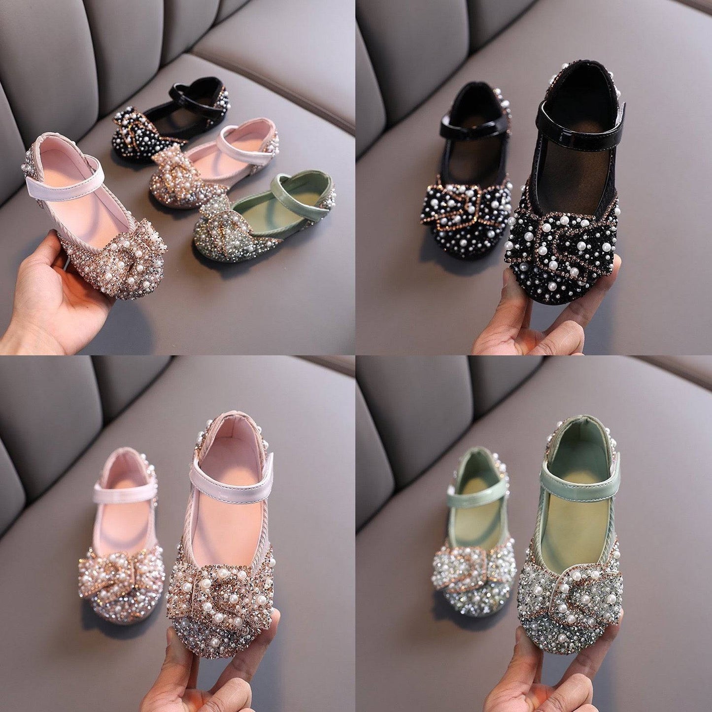 little girl toddler shoes for parties and birthday and wedding with gold pearl leather حذاء اطفال للحفلات 