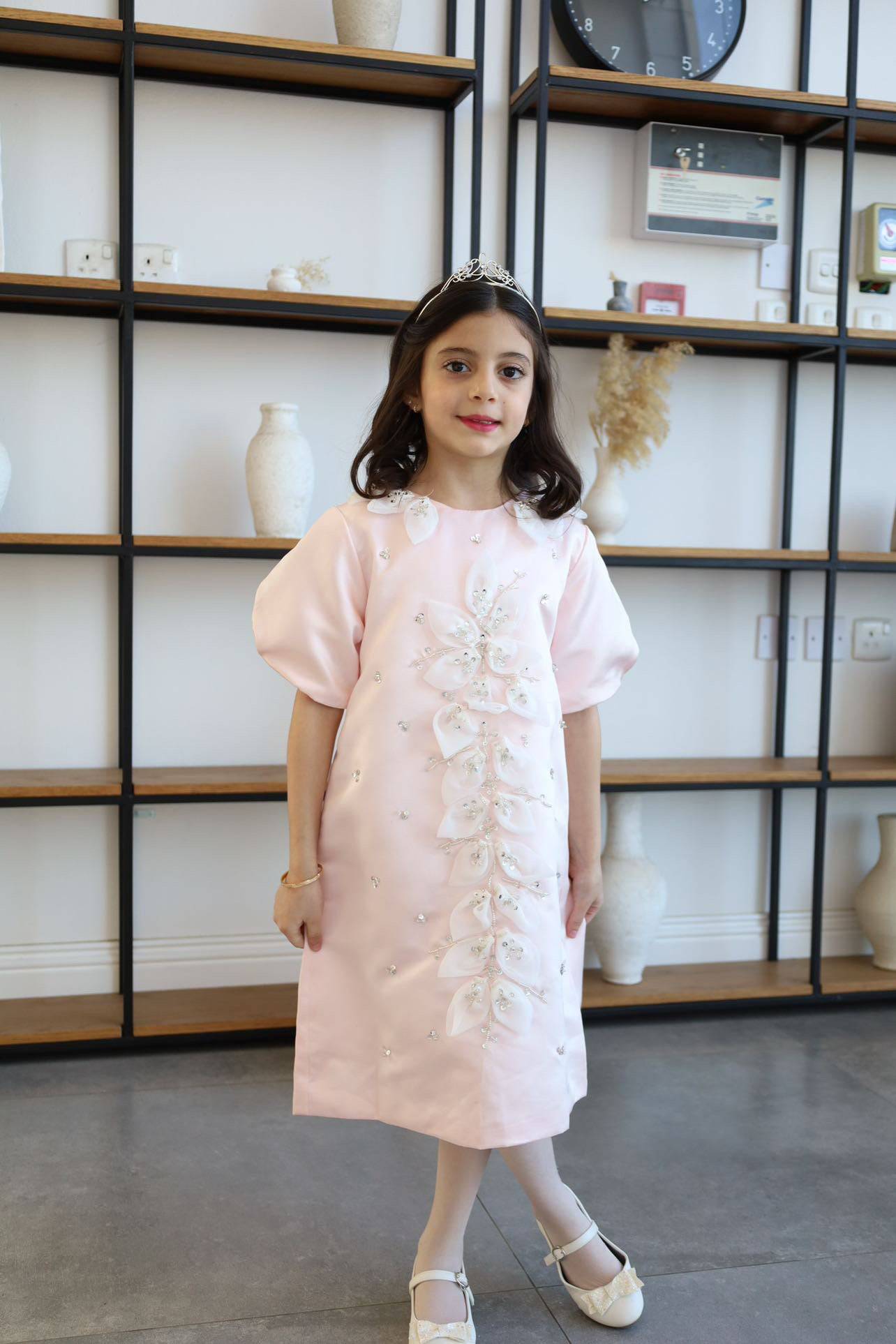  baby girl occasion dress for special short sleeve pink color with detail فستان بنات يومي راقي للحفلات و الاعياد