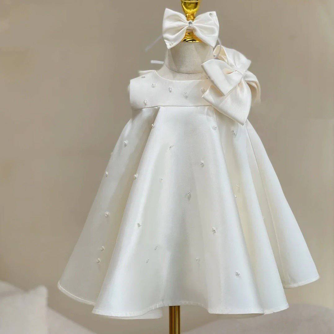  girl  Dress in white, baby party dress  فستان اطفال baby cloth 